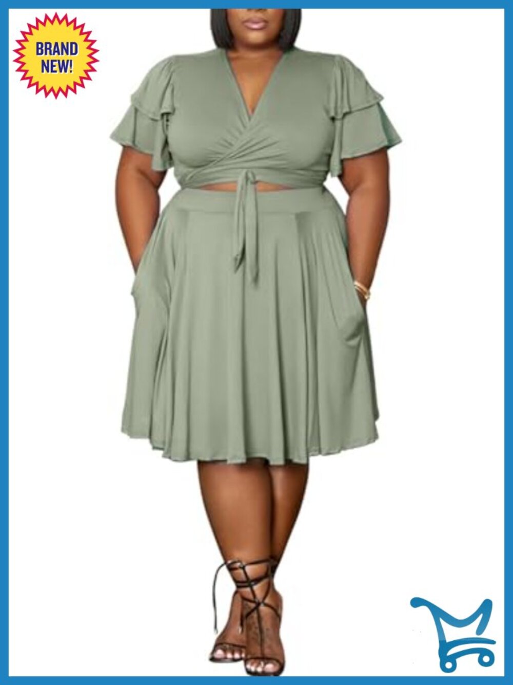 Women's Plus Size 2 Piece Skirt Set Short Sleeve Crop Top Midi Skirt Casual